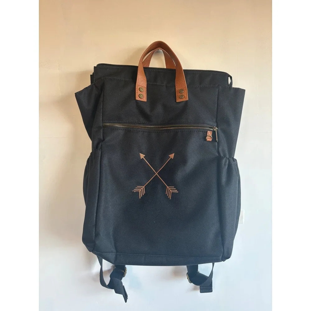 Thirty-One Gifts Journey Backpack - Black Canvas With Crossed Arrows Monogram